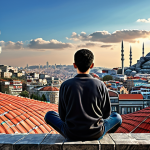 **

Prompt: A young Turkish adult, thoughtfully gazing towards a bright horizon representing their future goals, surrounded by symbolic representations of their strengths (e.g., a book for knowledge, a paintbrush for creativity). Background: A blend of Ankara and Istanbul landmarks.

**